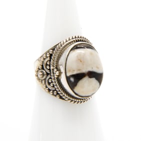 Sterling Ring with Black and White Stone