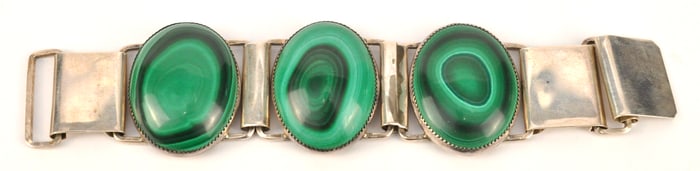 Sterling Bracelet with Large Malachite Stones