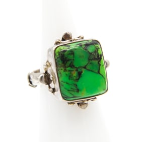 Sterling Ring with Green Square Stone