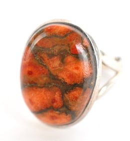 Sterling Ring with Red Oval Stone