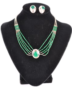 Sterling and Malachite Necklace and Earring Set