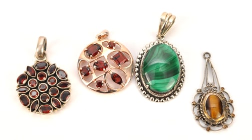Four Sterling Pendants with Stones