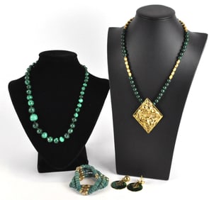 Green and Gold Beaded Jewelry