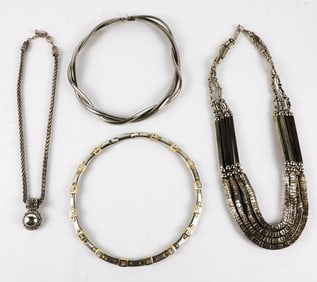 Four Silver Tone Statement Necklaces