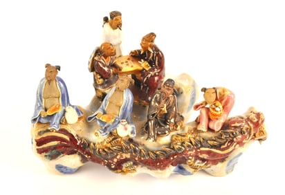 Hand-painted Sumida Pottery with Group of Scholars