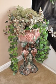 Jardiniere on Ornate Pedestal with Faux Ivy