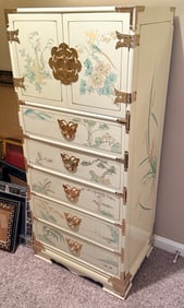 Chinese Cream Lacquer Finish Hand Painted Lingerie Chest