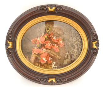 Shadow Box Diorama With Floral and Figurine Scene