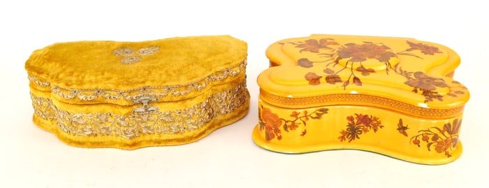 Two Vintage Yellow Dresser Boxes