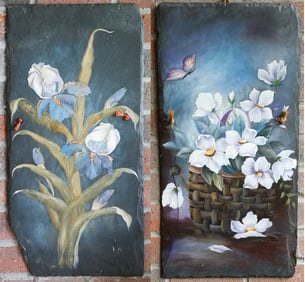 Pair of Painted Slate Wall Hangings