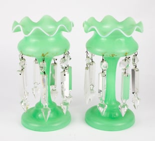 Victorian Uranium Glass Mantle Lustres