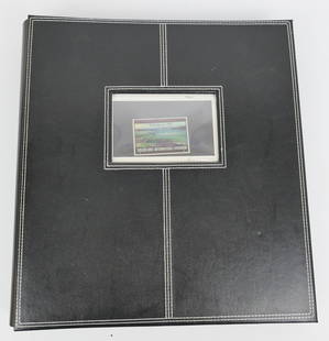 Curated Selection of Stamps: Curated selection of stamps including 1892, 1909, presidential stamps and into the 1960's. Uncancelled stamps are housed in black background plastic sleeve and displayed in an album. Size: 12"w x 13"d