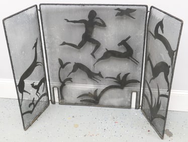 Tri Fold Fireplace Screen with Figure and Deer