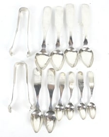 Coin Silver Spoons and Sugar Tongs