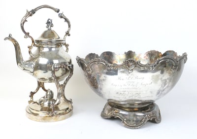 Silverplate Teapot and Punch Bowl