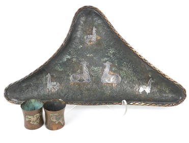 Sterling Overlay Triangular Wall Hanging and Shot Glasses