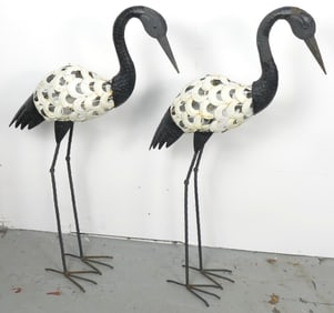 Pair of Metal Crane Garden Statues