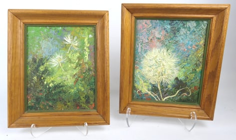 Pair of Acrylic on Board Dandelion Paintings