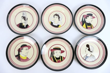 Six Henriot Quimper Bread Plates