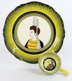Henriot Quimper Plate and Coordinating Wine Cup