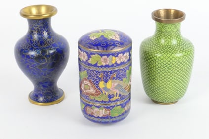 Three Cloisonne and Brass Vessels