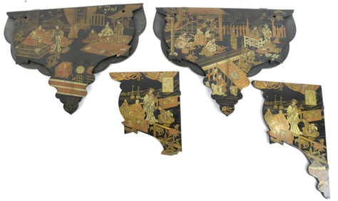 Two Asian Wall Hanging Shelves