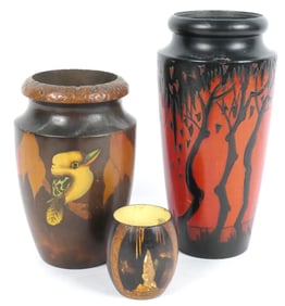 Three Australian Pokerwork Vases