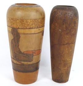 Two Australian Pokerwork Vases