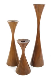 Three Modernist Style Wood Candleholders