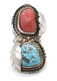 Coral and Turquoise Sterling Ring
