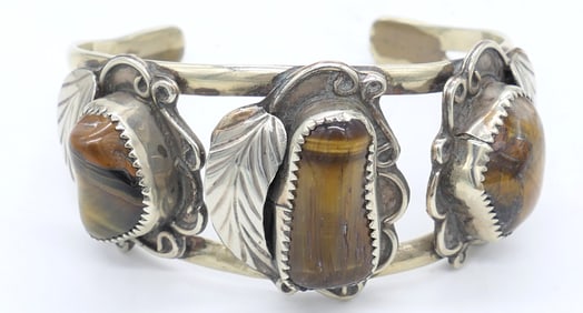 Vintage Native American Sterling Cuff with Tiger's Eye