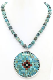 Navajo Necklace with Mosaic Pendant
