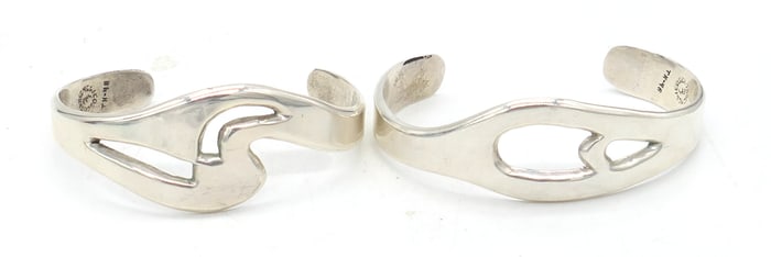 Two Mexican Sterling Modernist Cuffs