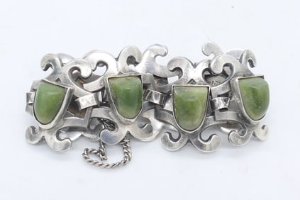 Coin Silver Bracelet with Jade Stones