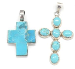 Two Sterling Cross Pendants