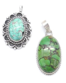 Two Small Sterling and Turquoise Pendants