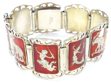 Vintage Thai Sterling Nielloware Link Bracelet