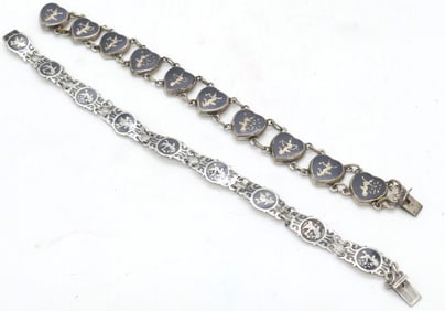 Two Vintage Thai Sterling Black Nielloware Bracelets