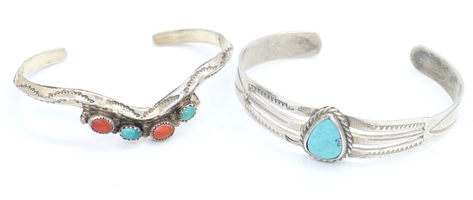 Two Small Navajo Sterling and Turquoise Bracelets