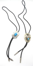 Two Sterling and Turquoise Bolo Ties