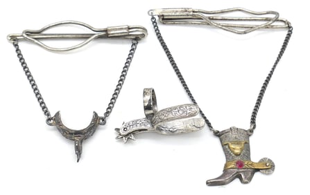 Three Sterling Cowboy Themed Pieces