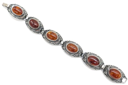Amber Cabochon and Sterling Bracelet