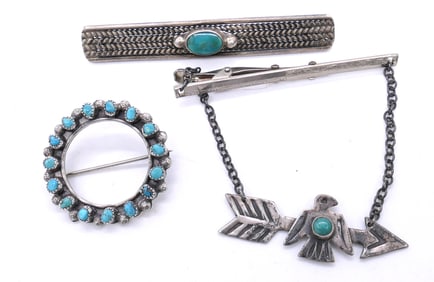 Three Southwestern Style Sterling Pins