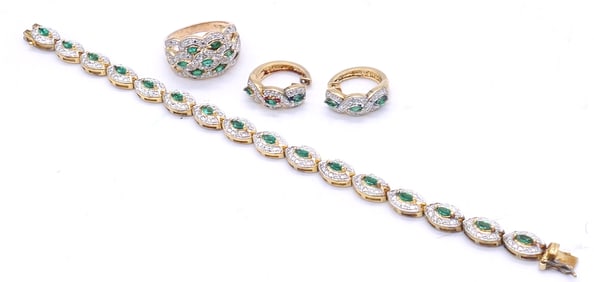 Ross Simmons Sterling and Green Rhinestone Set