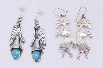 Two Pairs of Native American Sterling Earrings