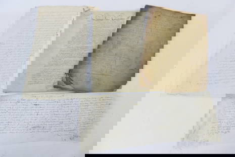 Antique Documents: Antique documents with hand written explanations describing 1603 farm hand's duties, 1699 French letter on possibly leather, 1788 pre nuptial agreement and more. The writing is very beautiful and the