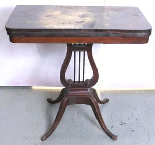 Antique Walnut Harp Pedestal Game Table