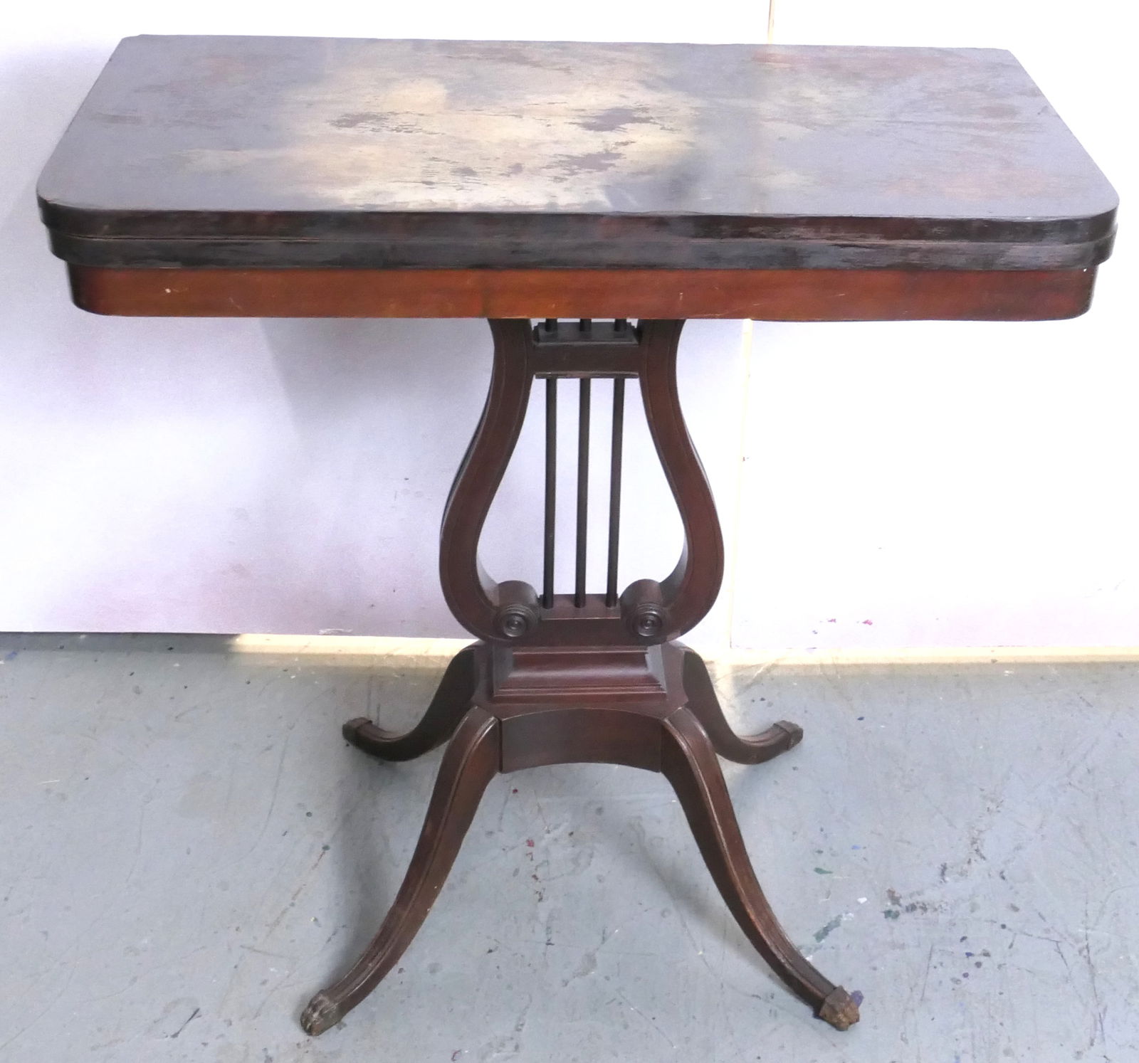 Antique Walnut Harp Pedestal Game Table (1 of 10)