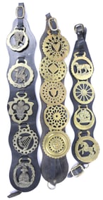 Three Leather Straps with Horse Brasses