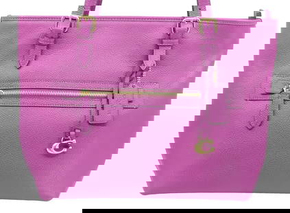 Coach Magenta Leather Tote: Coach magenta pebbled leather tote F3379-CC395 with outside zip pocket and zip top inside zip. Size: 11.5"w x 5.5"d x